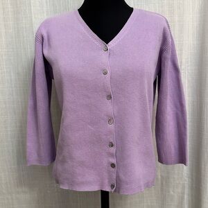 Lavender Petite Sophisticate V-Neck 100% Cotton Sweater Cardigan Size M/PM